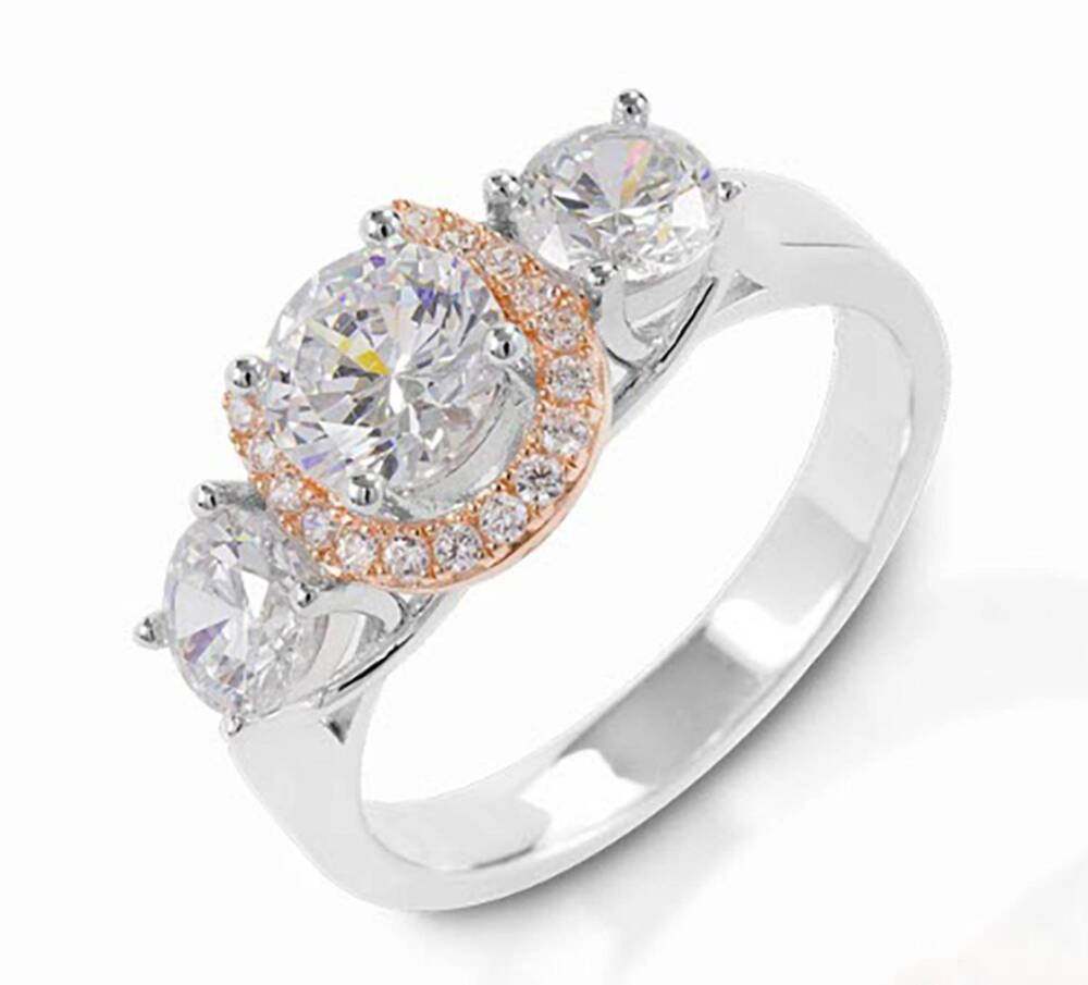 NEW KELLY HERD JEWELRY women's large 3-stone horseshoe ring in silver/rose gold